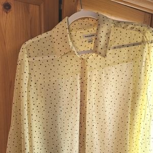 Light yellow polka dot blouse by frank and oak, size M